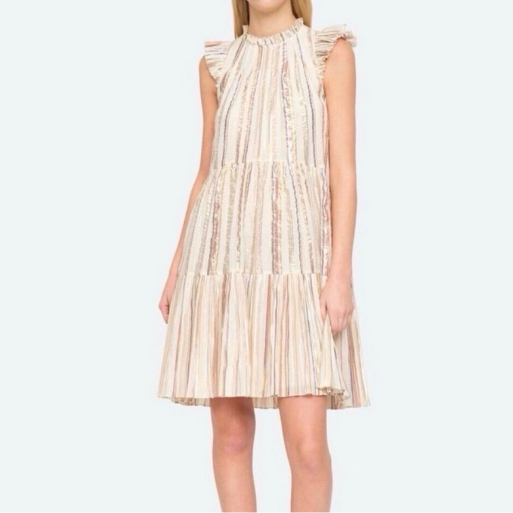 Sea New York Harriet Cream Tiered Dress multi-color metallic stripes-Size 2-EUC
